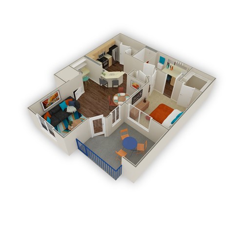 Floor plan for 1 bed, 1 bath, 855 sqft